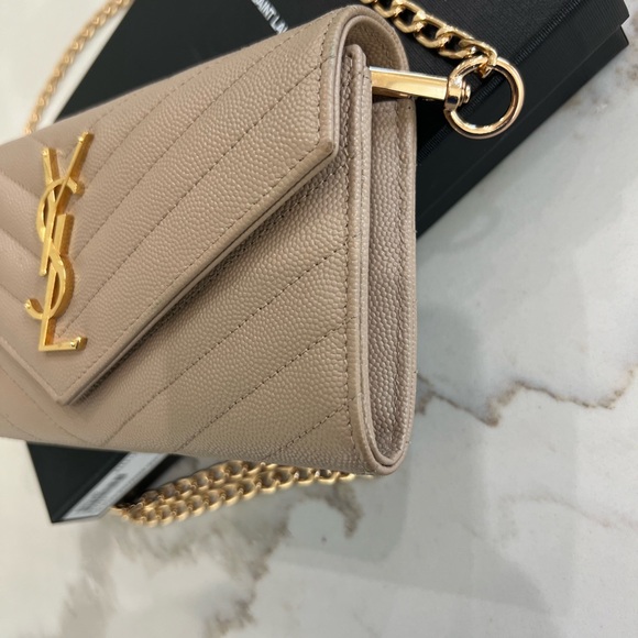 Beige Saint Laurent Cassandre Envelope Flap Wallet on Chain - Picture 6 of 15